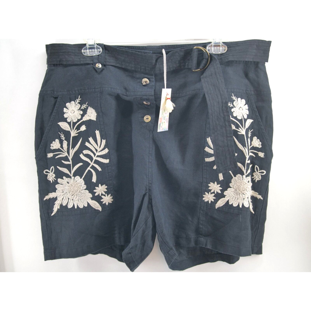 JW Los Angeles Johnny‎ Was Linen Embroidered Shorts Size XL Button Front W/ Belt